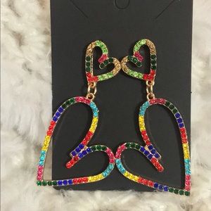 Multi Colored Rhinestone Heart Earrings